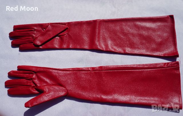 Дълги Червени Ръкавици От Изкуствена Кожа Размер S 