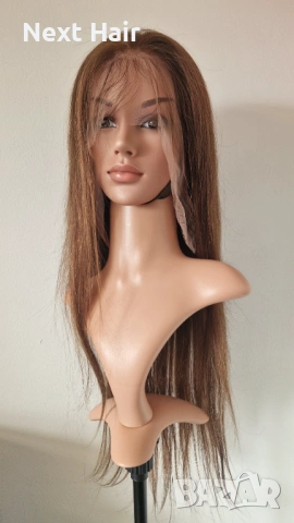 Естествена права светло кафява перука 70-75 см с дантела 13х6 от бразилска коса, снимка 2 - Аксесоари за коса - 53221108