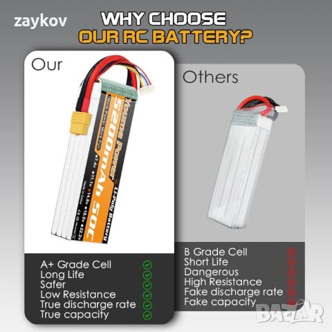 Youme 4s lipo батерия 5200mAh, 14.8v Lipo батерия 50C XT6, снимка 3 - Друга електроника - 46565200