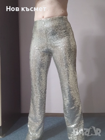 Нов панталон Н&М с пайети, черен, сребристи пайети, размер S и XS, снимка 7 - Панталони - 52656462