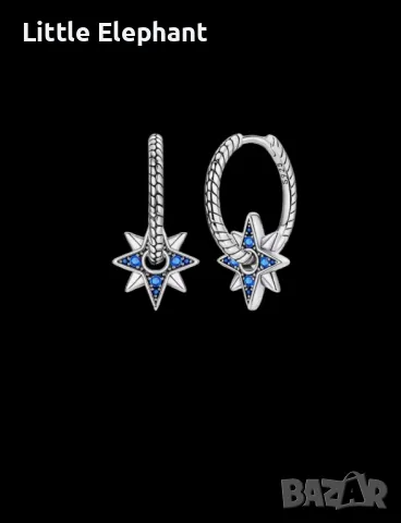 Сребърни висящи обеци Пандора,халки и shining star",колекция"Stars",Anniversary/нови, снимка 1