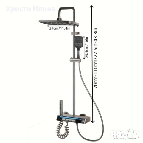 Луксозна душ система със светещ смесител дисплей и 4 функции бутони Сив, снимка 3 - Смесители - 51118309