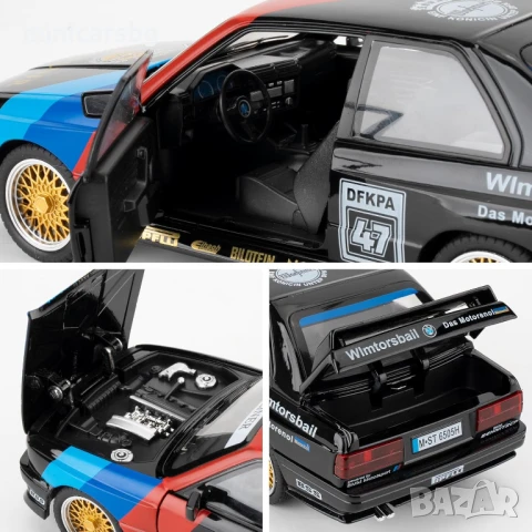 ⚫ Метална количка: BMW E30 M3 DTM 1:24 със светлини и звуци, снимка 3 - Колекции - 51202048