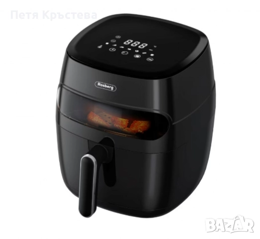 Фритюрник AirFryer , 1350W, 5.2л., LED дисплей, Горещ въздух, Таймер, до 200°C, Черен