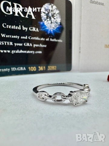 Сребърен пръстен с мойсанит (диамант) 0.5 карата, снимка 4 - Пръстени - 53205675