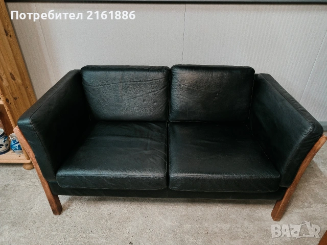 Датски винтидж диван двойка от естествена кожа 