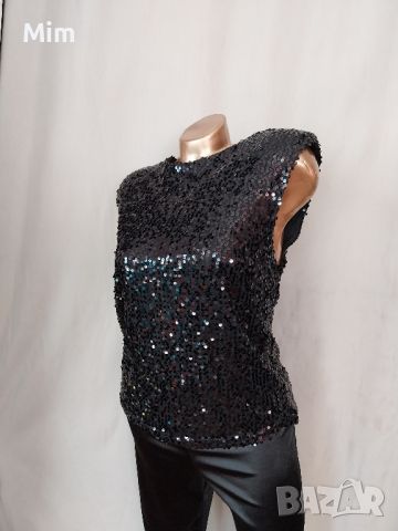 Primark L Черна блуза със черни пайети , снимка 7 - Корсети, бюстиета, топове - 45168559