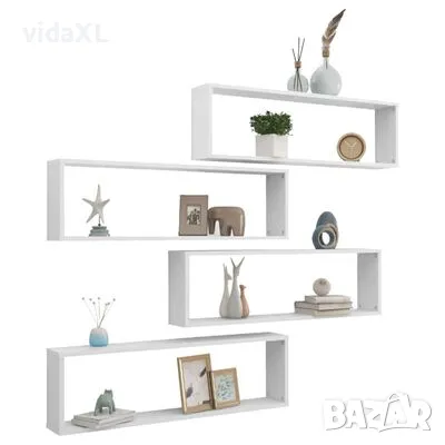 vidaXL Стенни кубични рафтове, 4 бр, бели, 100x15x30см инженерно дърво(SKU:807080), снимка 3 - Други - 49562195