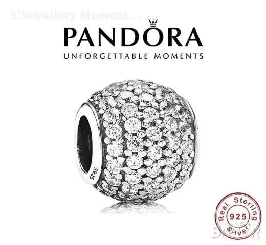 Сребърен елемент PANDORA 925 Pandora Pavé Ball Charm, снимка 1 - Гривни - 46998101