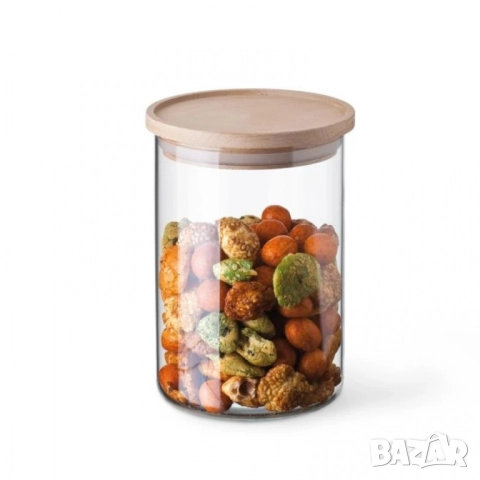 Стъклен буркан с бамбуков капак Ø10 x 10 см, 700 мл, снимка 8 - Други - 51969396