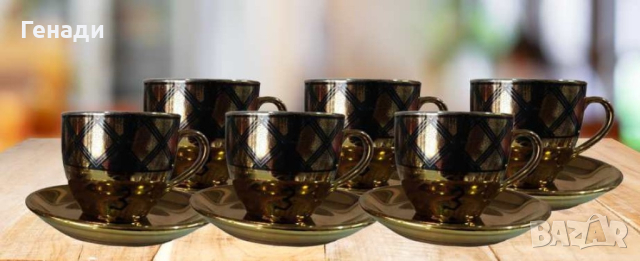Комплект от 6 бр. чаши за кафе + 6 бр. чинийки, снимка 3 - Чаши - 44979378