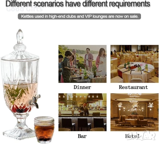 Луксозен стъклен диспенсър за сок и напитки 3L с капак и кранче, снимка 6 - Други стоки за дома - 52236273