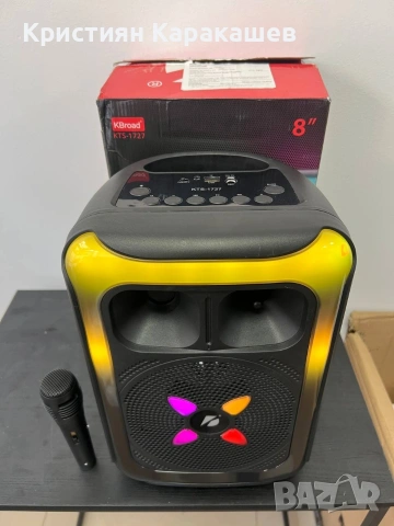 Караоке тонколона с Bluetooth KTS-1727 8'' и микрофон, снимка 3 - Bluetooth тонколони - 54276242