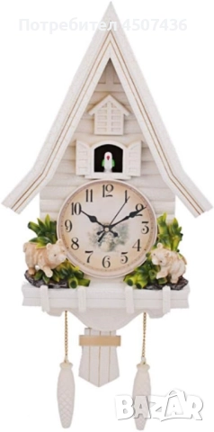 Бял стенен часовник с кукувица,форма на къща,безшумен, регулируема сила на звука, снимка 11 - Стенни часовници - 52116104