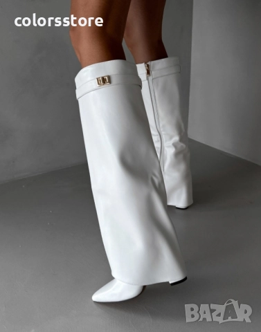 Ботуши на ток - бяла кожа - KD105 , снимка 2 - Дамски ботуши - 52175387