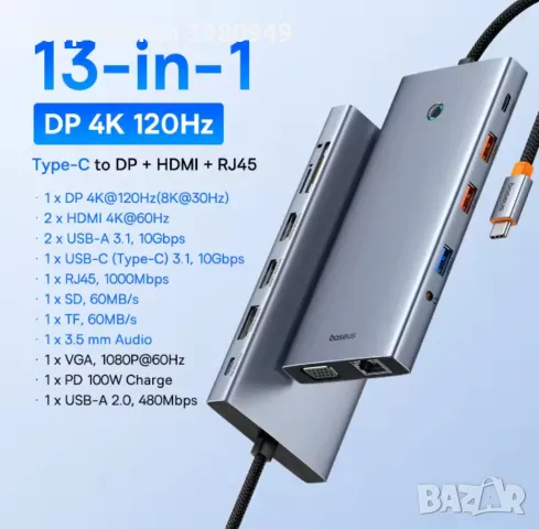 Baseus PortalJoy 13 in 1 Docking station USB C / Докинг станция 13 в 1, снимка 2 - Кабели и адаптери - 49185583