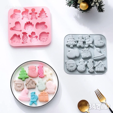 6109 Коледна силиконова форма за сладки шоколад и фондан,11 коледни фигурки, снимка 6 - Форми - 51635737