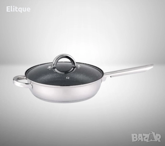 Тиган с капак Rosberg 24x6.5см., Неръждаема стомана, Мраморно покритие, снимка 3 - Съдове за готвене - 52889038