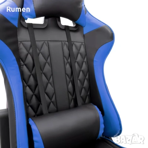 Геймърски стол за релакс с масаж и подложка за крака – син, снимка 7 - Столове - 53238091