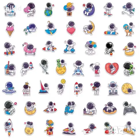 50 бр Космос космонавт Астронавт самозалепващи лепенки стикери за украса декор картонена торта, снимка 2 - Други - 50049940