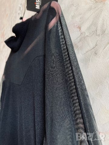 Елеганта черна рокля по тялото еластична с тюлен гръб и ръкави секси за повод 38 S/M- M, снимка 5 - Рокли - 45714037