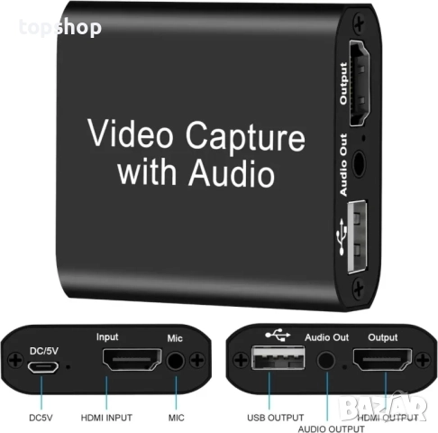 НОВА аудио видео карта за заснемане с микрофон и HDMI изход, 1080p 60fps 4K HDMI, за игри, стрийминг, снимка 8 - Кабели и адаптери - 51572601