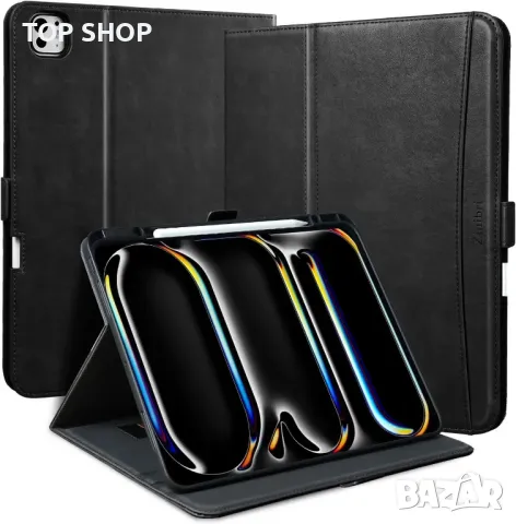 Калъф Zinibri за iPad Pro 13 инча 2024 M4 A2925 A2926 с държач за молив, джоб и каишка за ръка,черен