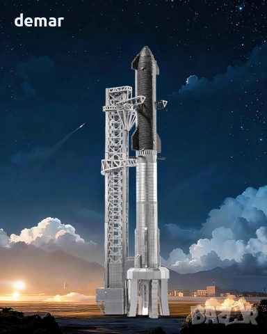 Метален 3D пъзел Piececool "Звезден кораб - ракета", модел за сглобяване, ниво на трудност 3, снимка 6 - Пъзели - 53281476