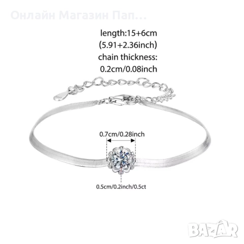 WOSTU Сребърна гривна с 0.5 каратов диамант мойсанит със сертификат, снимка 6 - Гривни - 52882731