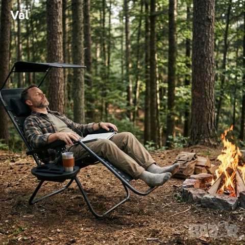 Сгъваем градински шезлонг с поставка, джоб, възглавница и сенник , снимка 4 - Градински мебели, декорация  - 53822801