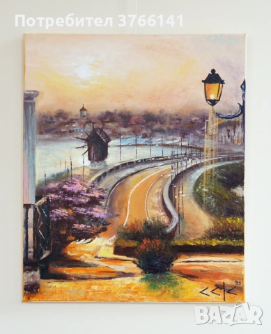 "Златен Несебър" Картина 60х50см, Маслена живопис с шпакла, снимка 2 - Картини - 53563357