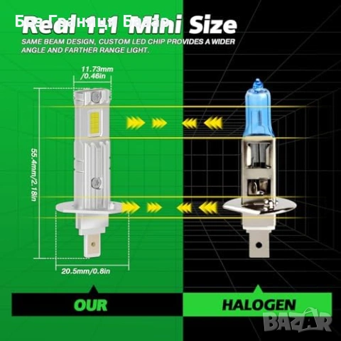 Нови H1 LED крушки за къси дълги светлини и халогени Canbus IP68 2 броя фар кола автомобил, снимка 4 - Аксесоари и консумативи - 54226765