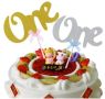 One с пандела 1 година бебешки чрд Първи Рожден ден мек брокатен топер сребрист златист декор торта , снимка 1