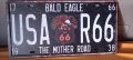 ROUTE 66-Bald Road 1766-The Mother Road 1938-метална табела -тип регистрационен номер, снимка 1 - Аксесоари и консумативи - 45794329