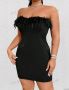 4XL Черна,еластична, къса рокля с пера, снимка 1 - Рокли - 45293954