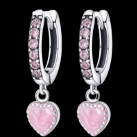 Sale Сребърни висящи обеци сърца с кристали,2 kind,pink/нови, снимка 1 - Обеци - 45009158