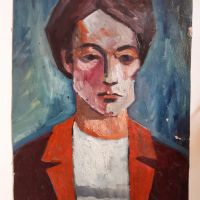 Портрет на мъж от худ. Стефан Гацев , маслени бои на картон., снимка 1 - Антикварни и старинни предмети - 45254946