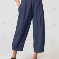 Дамски памучно-ленени скъсени панталони с висока талия, 6цвята , снимка 7 - Панталони - 45880781