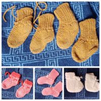 Плетени бебешки шапки, ръкавички, терлички, снимка 6 - Бебешки чорапи - 45222713