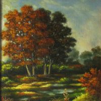 Маслена картина Есен миниатюра Р. Щерев, в дървена рамка 26/29 см, отлична, снимка 3 - Картини - 45270445