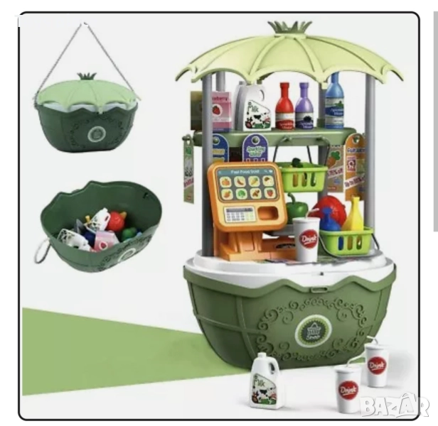 Играчка за супермаркет Kuiji за малки деца 3+ Комплект за готвене Кошница Касов апарат Количка за хр, снимка 1