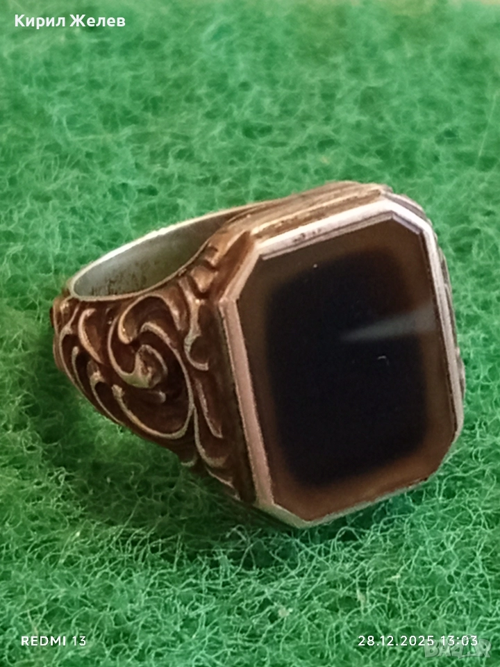 Винтидж сребърен пръстен с Опушен кварц подчертано мъжкарско излъчване и класически елементи 51829, снимка 1