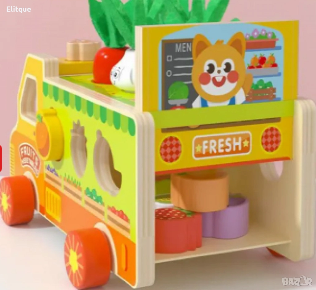 Дървен монтесори сортер,камионче, снимка 1