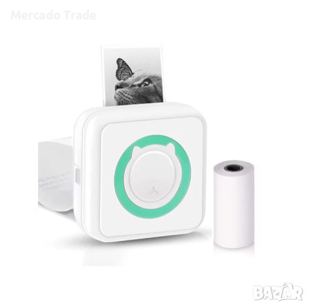 Мини принтер Mercado Trade, За деца, Bluetooth, USB зареждане, Бял с зелено, снимка 1