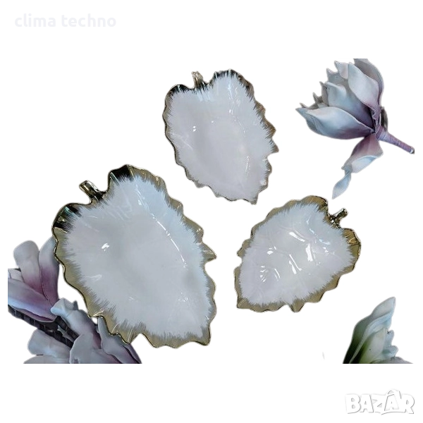 Комплект 3 броя порцеланови купи във формата на листо, снимка 1