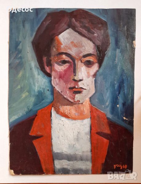 Портрет на мъж от худ. Стефан Гацев , маслени бои на картон., снимка 1