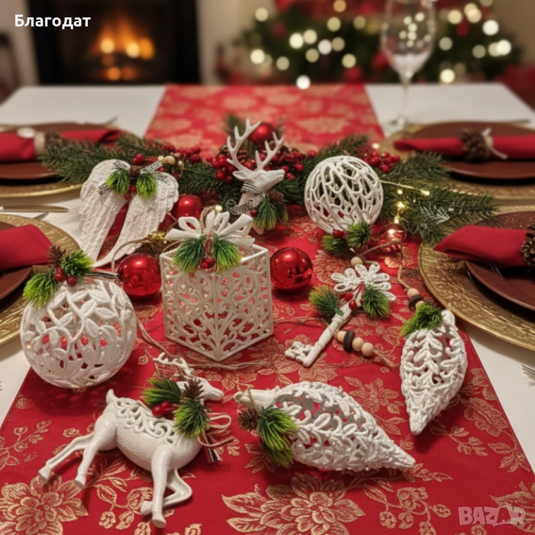 Коледни играчки за елха „Winter White Elegance“ – луксозни висящи декорации с натурален завършек и с, снимка 1