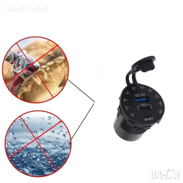 Адаптер за запалка с волтметър, USB порт и Type-C порт, снимка 1