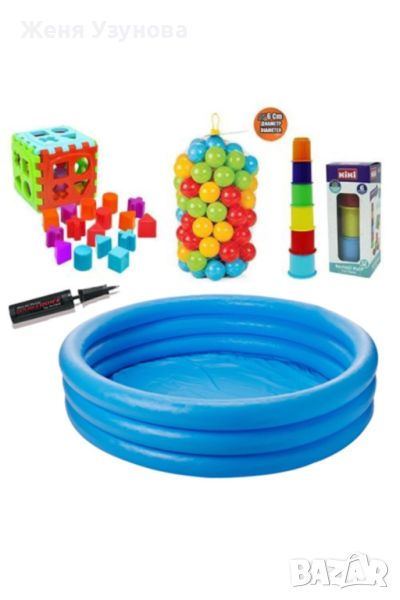 Комплект басейн,помпа,топки,куб и кула за игра, снимка 1