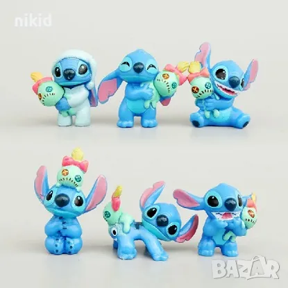 6 бр малки Лило и Стич Stitch фигурки пластмасови PVC за игра и украса торта топери играчки, снимка 1